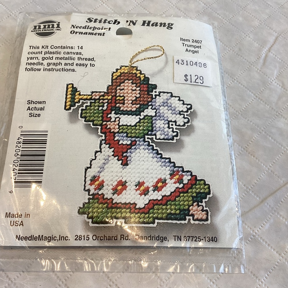 Vintage Needlepoint Kit Ornament Angel